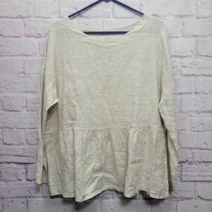 Vanessa Zani Tunic Top Womens Sz‎ L Beige Linen Long Sleeve Blouse Summer Casual